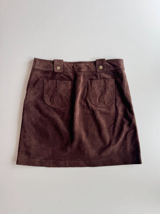 Vintage 00's DANIER Brown 100% Leather Suede Western A-Line Mini Skirt, Size 6 - Picture 6 of 15